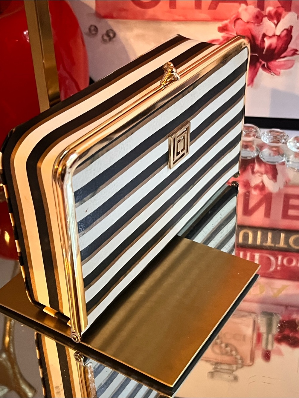 Striped Black & White with Gold Trim jewelry box - Picture 3 of 10